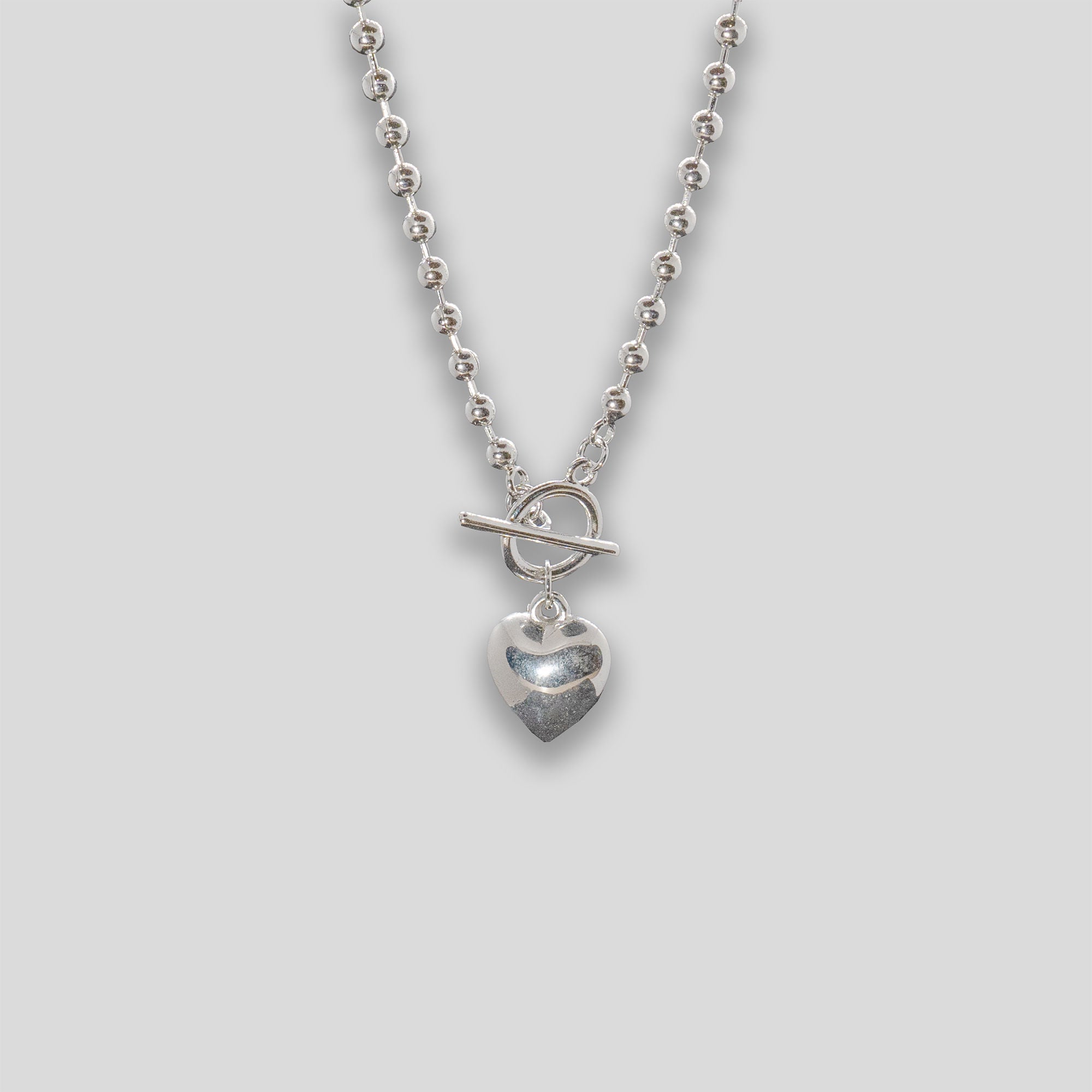 Heart & Ball Chain Necklace - Silver