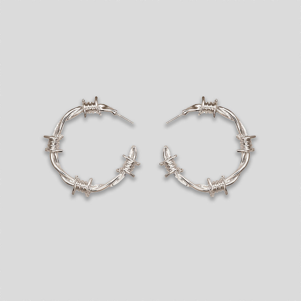 Large Barbed Wire Hoops - Silver