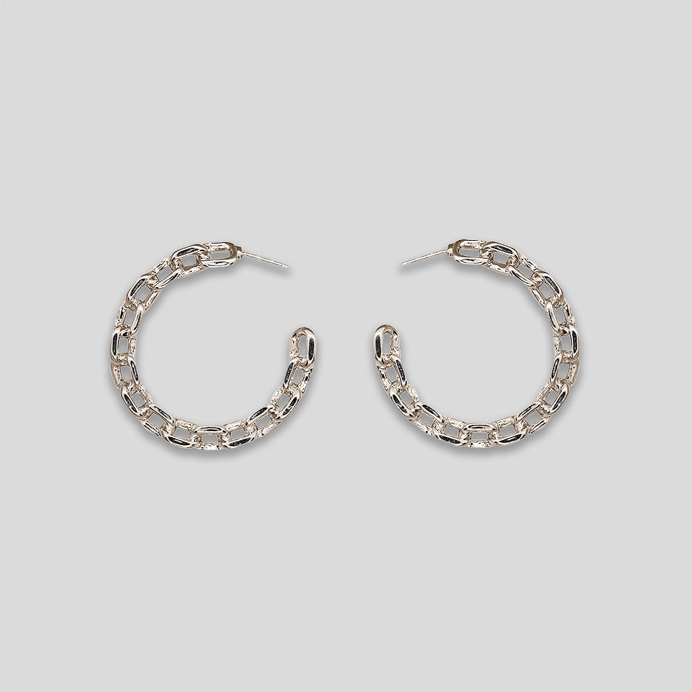 Large Chain Hoops - Silver