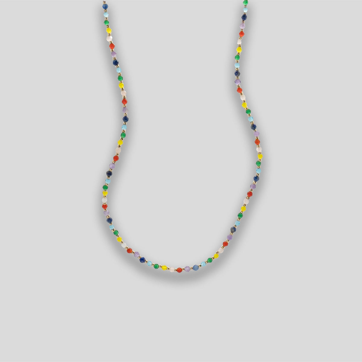 Long Crystal &amp; Gold Dot Necklace - Rainbow Multi