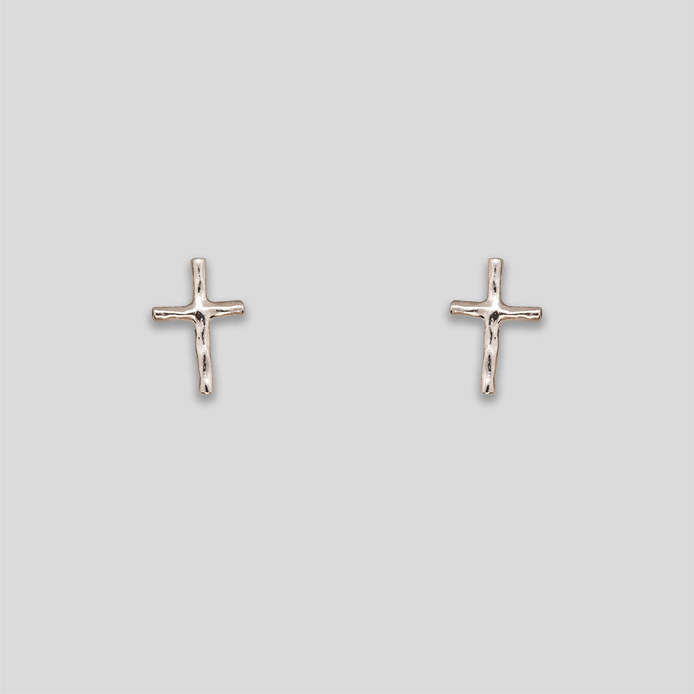 Mini Aged Cross Studs - Silver