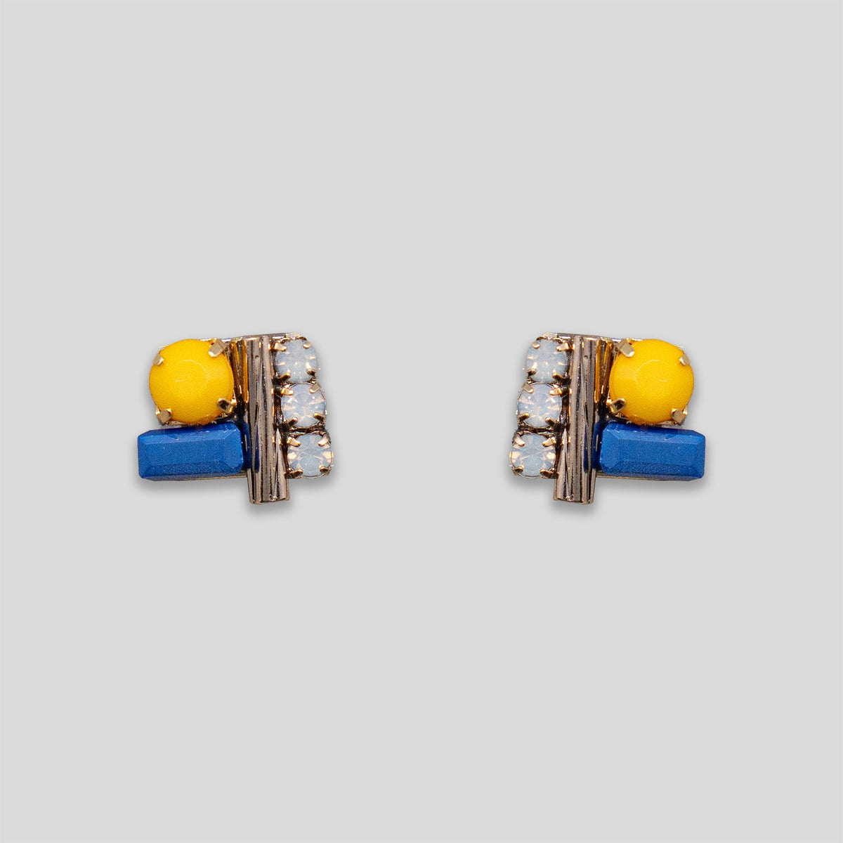 Mini Beaded Square Studs - Blue/Yellow