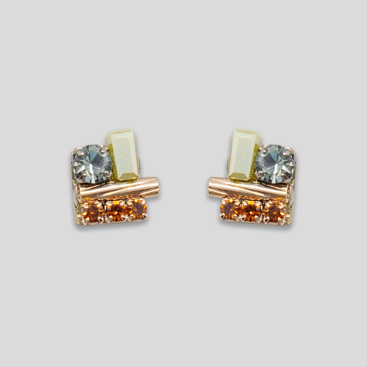 Mini Beaded Square Studs - Grey