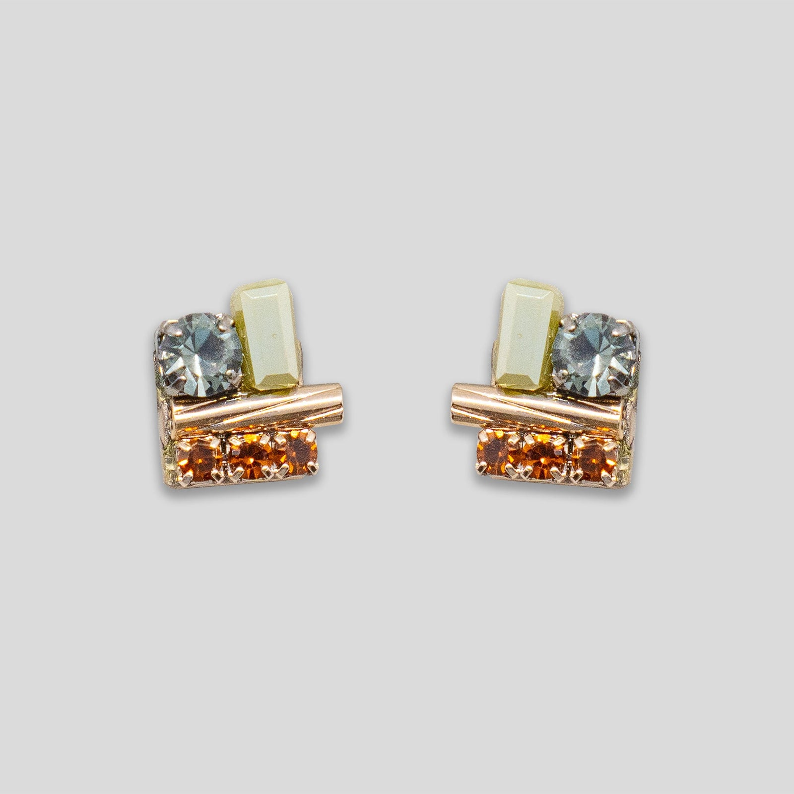 Mini Beaded Square Studs - Grey