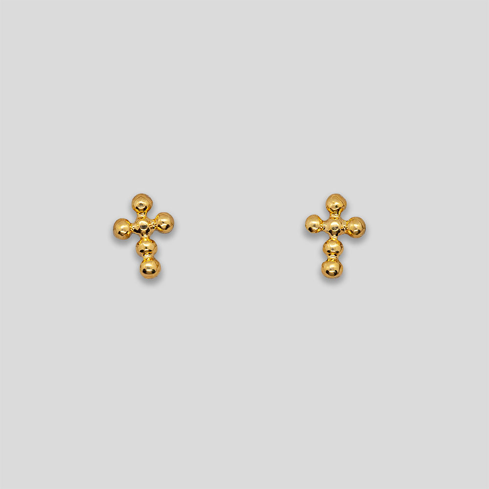 Mini Cross Ball Studs - Gold