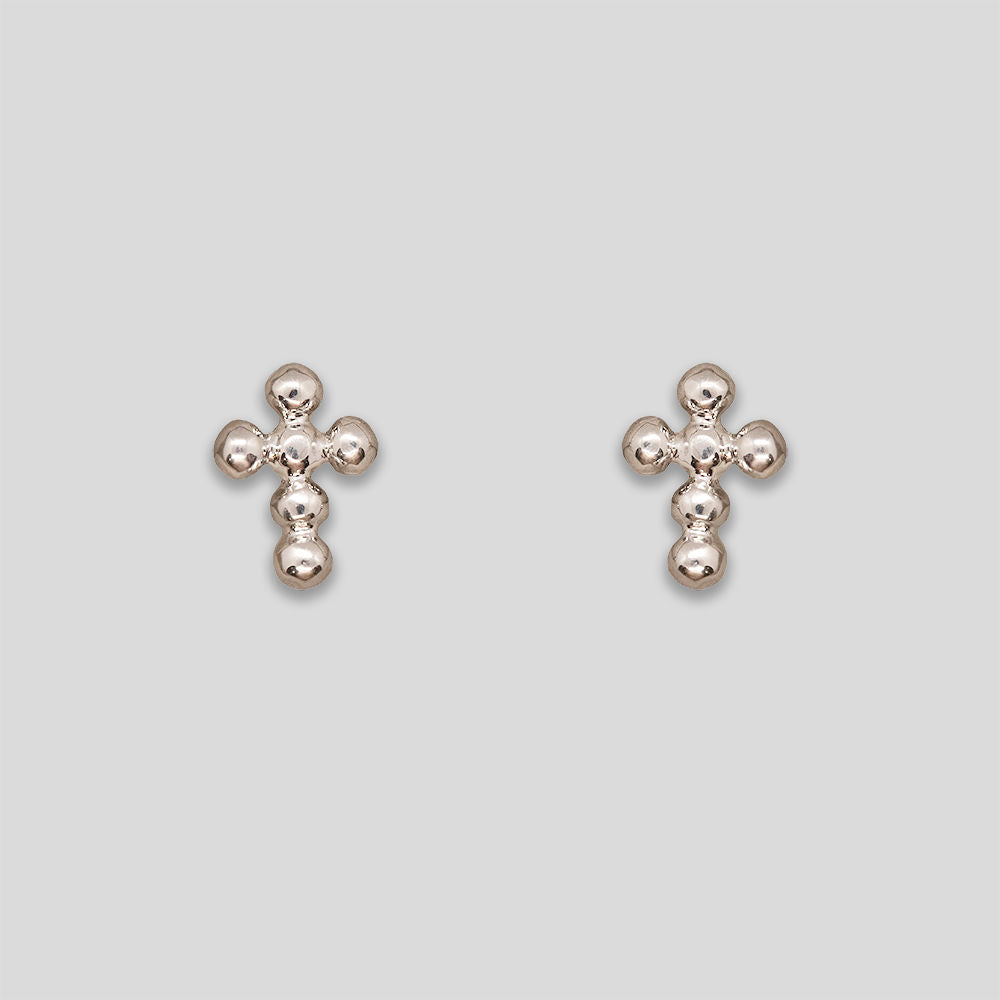 Mini Cross Ball Studs - Silver