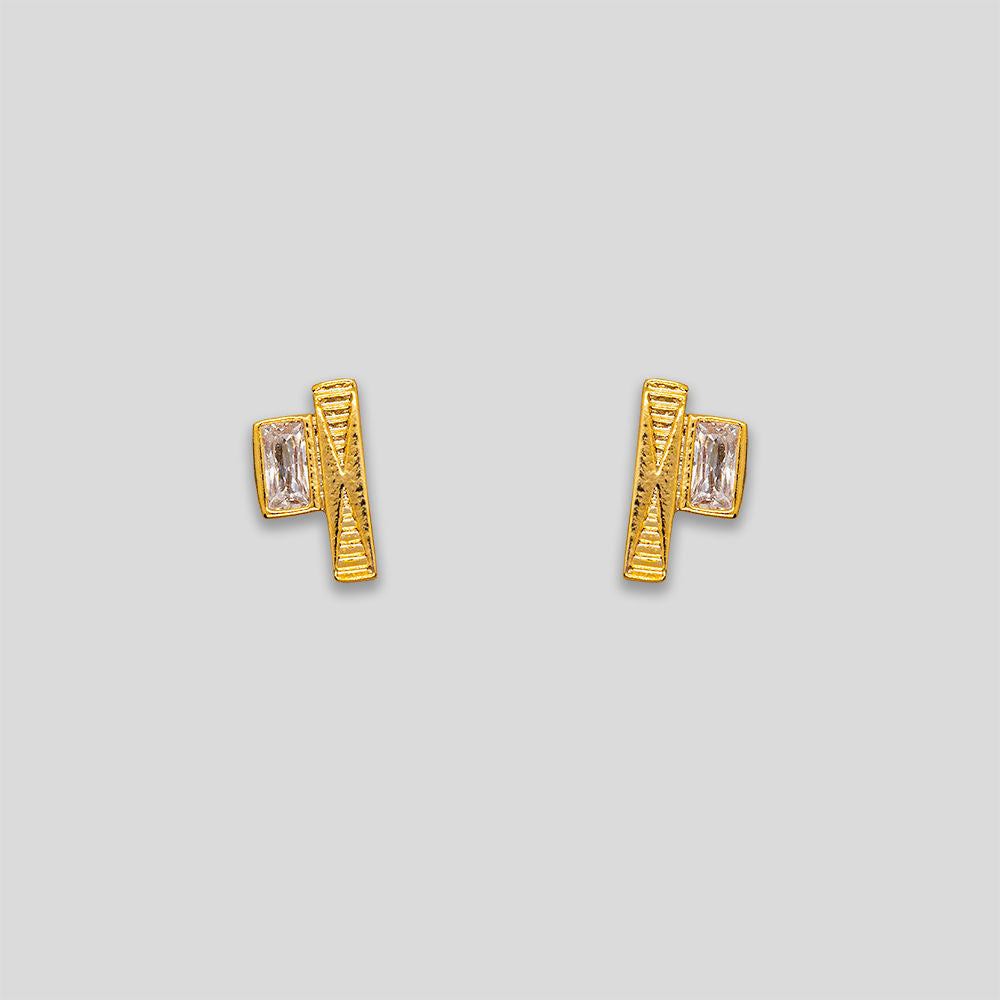 Mini Rectangle Rhinestone &amp; Stick Studs - Gold