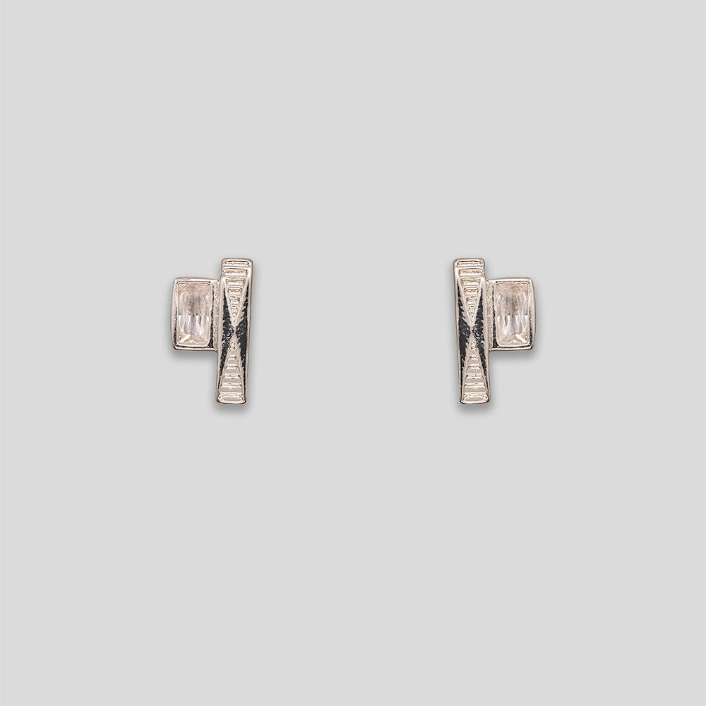 Mini Rectangle Rhinestone &amp; Stick Studs - Silver