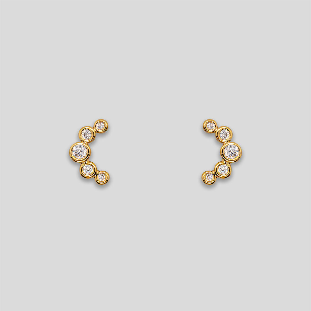 Mini Rhinestone Circle Arc Studs - Gold