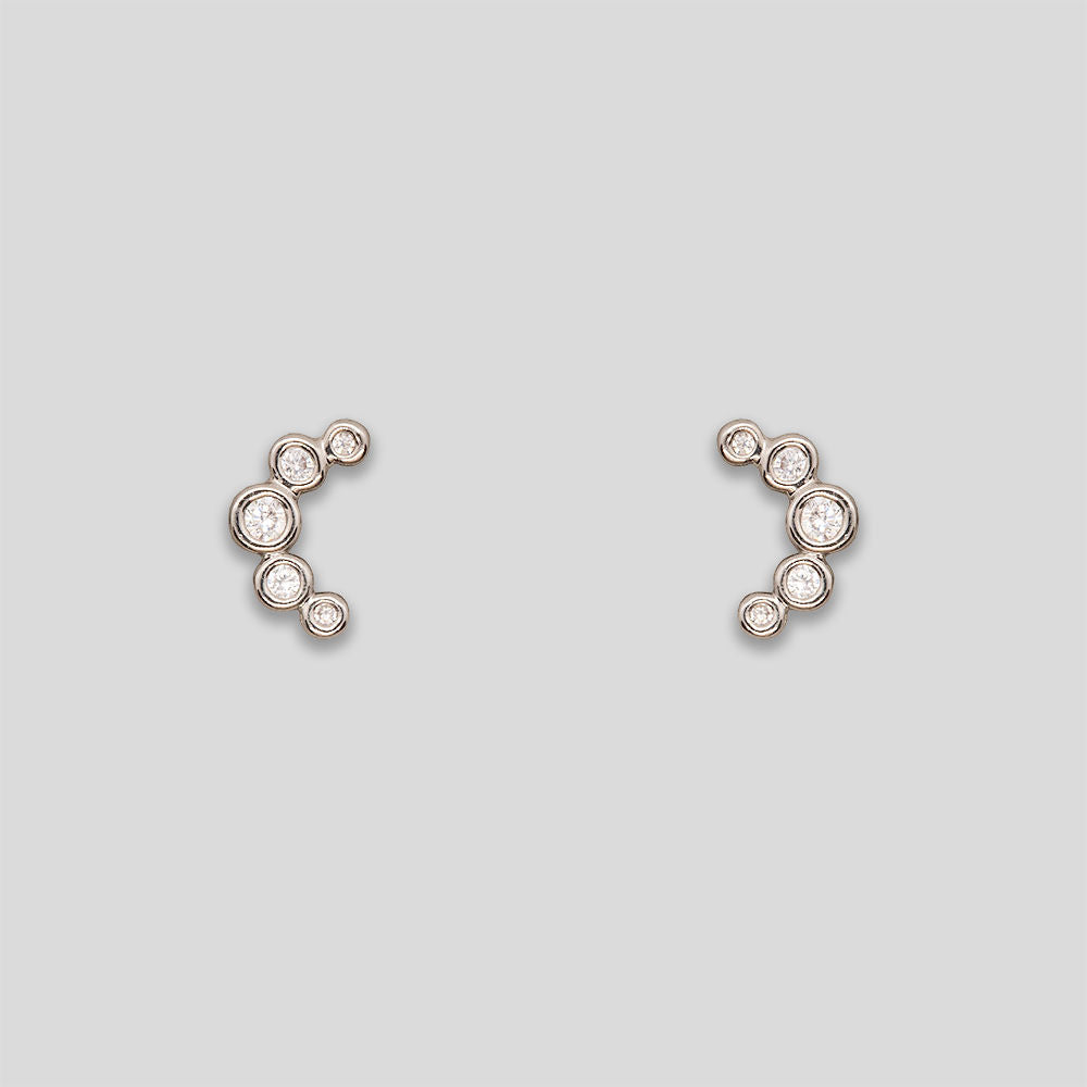 Mini Rhinestone Circle Arc Studs - Silver