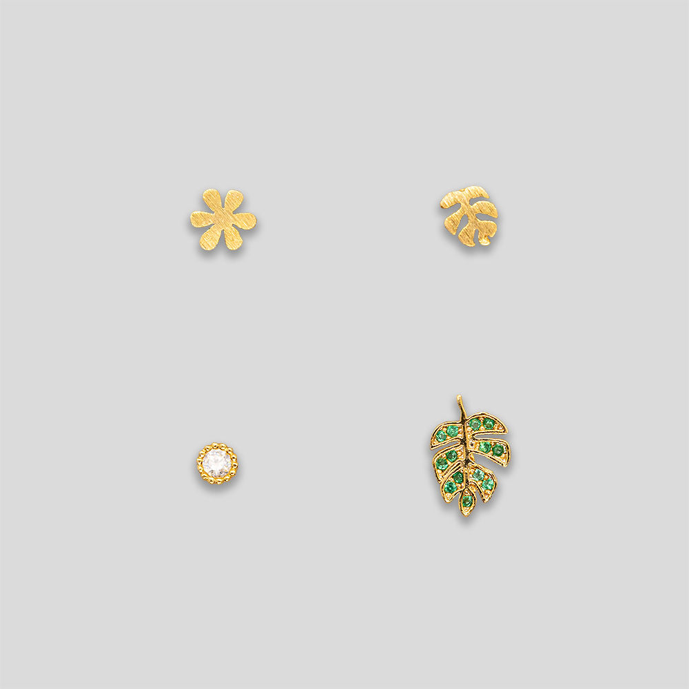 Monstera Stud Set Of 4 - Gold