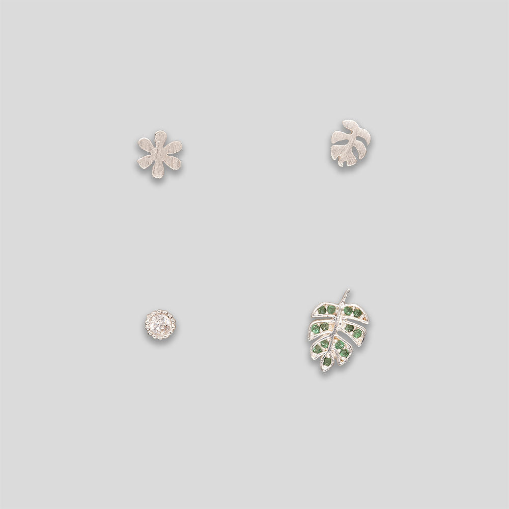 Monstera Stud Set Of 4 - Silver