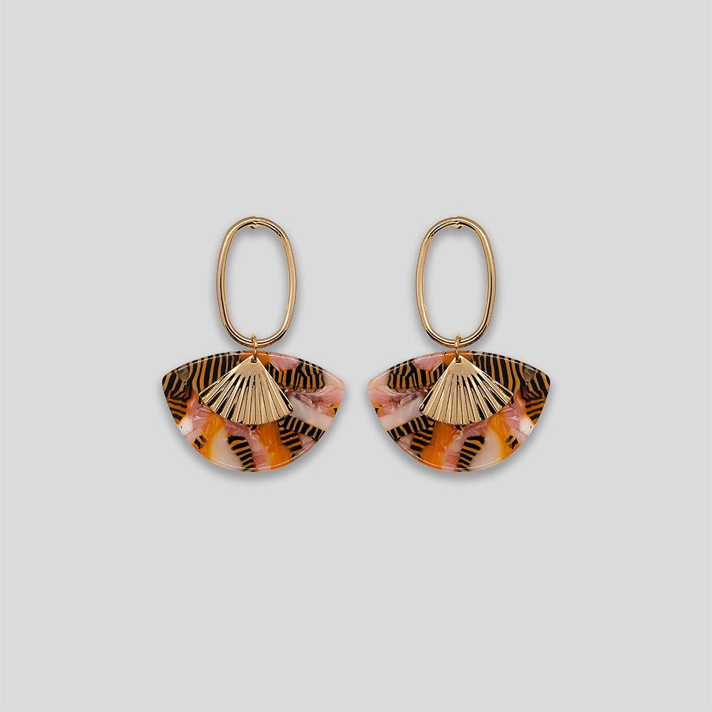 Mottled Slice Drop Earrings - Orange/Pink