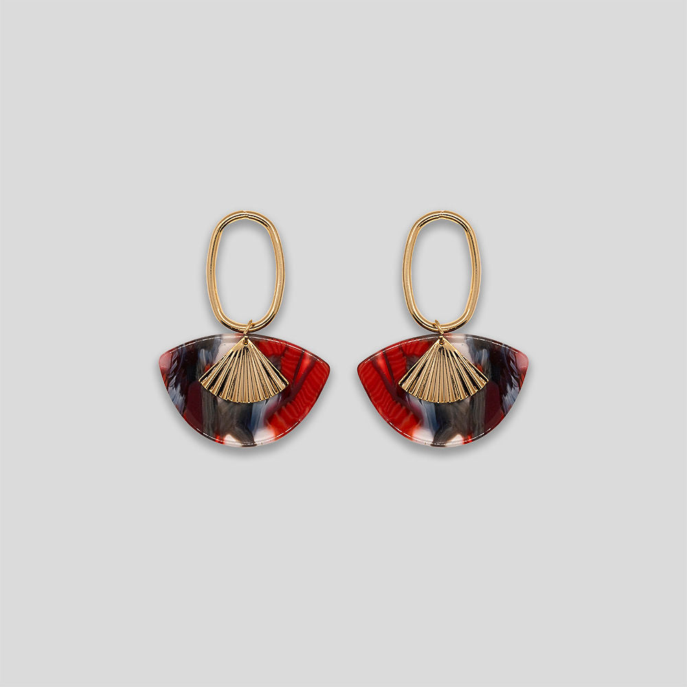 Mottled Slice Drop Earrings - Red/Blue