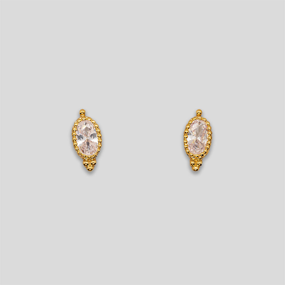 Oval Point &amp; Rhinestone Studs - Gold