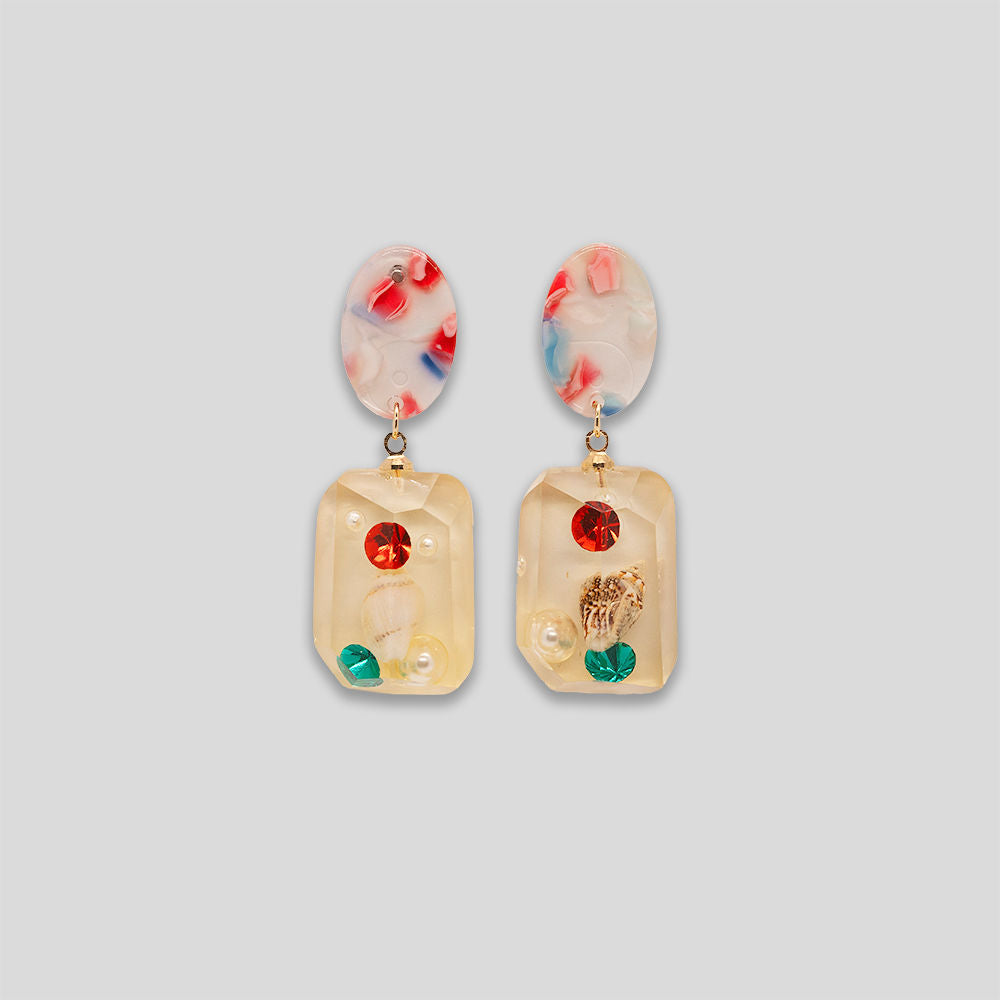 Seascape Resin Earrings - Rubi/Emerald Multi