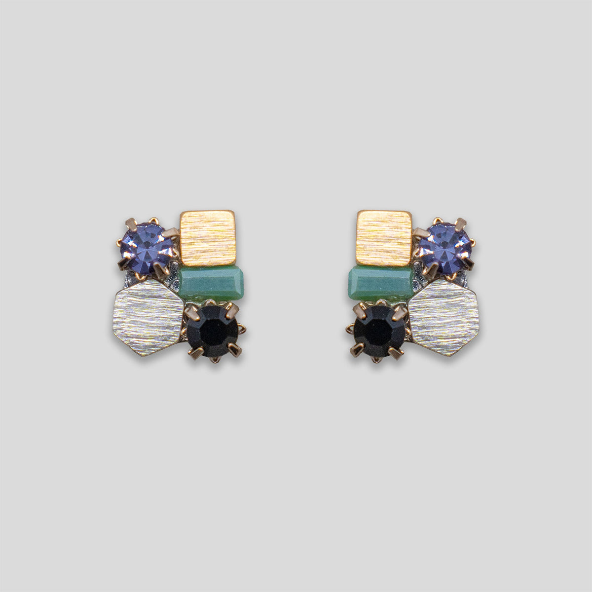 Shapes Cluster Beaded Studs - Green/Black