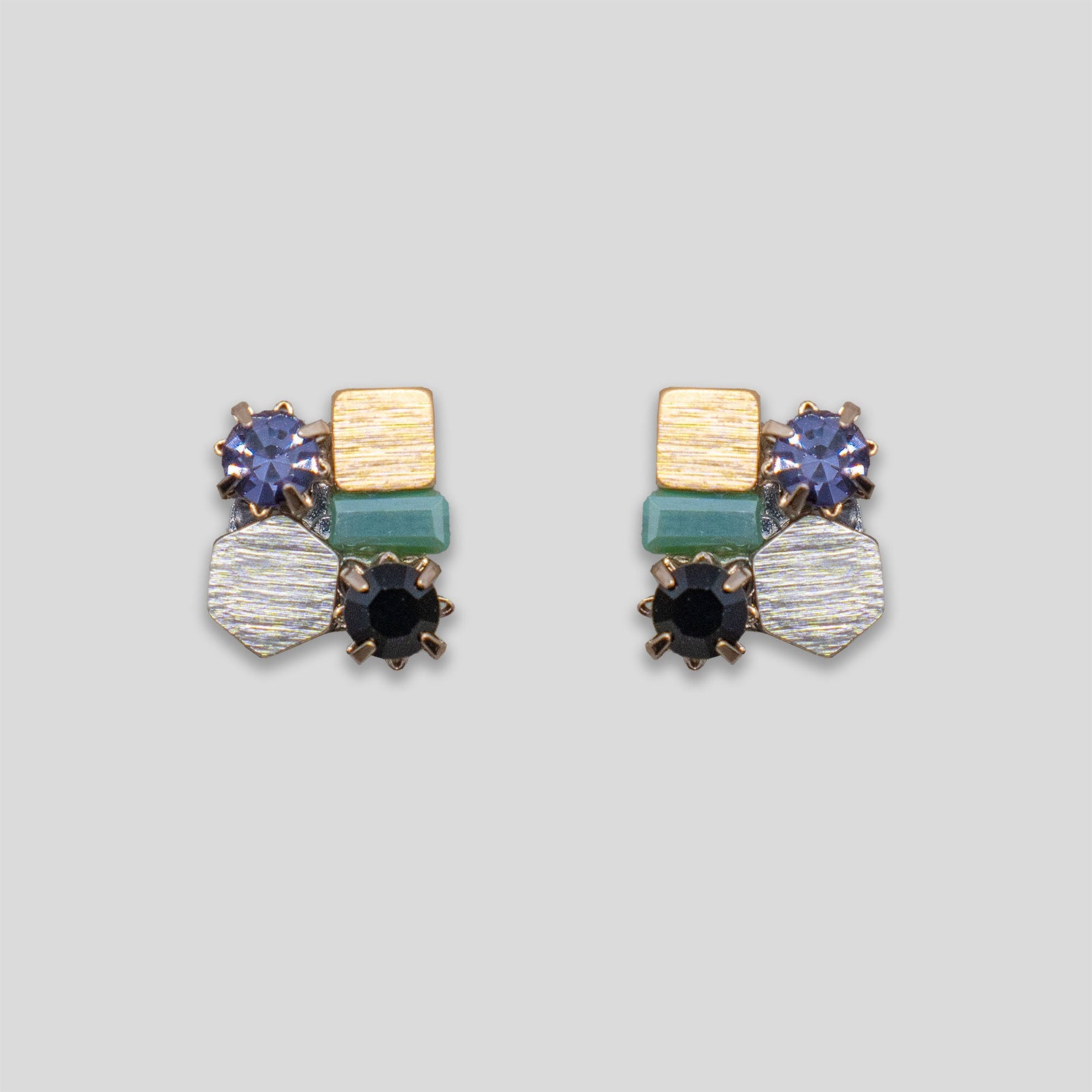 Shapes Cluster Beaded Studs - Green/Black