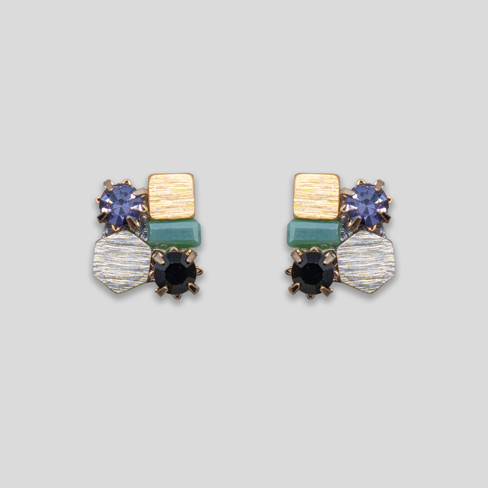 Shapes Cluster Beaded Studs - Green/Black