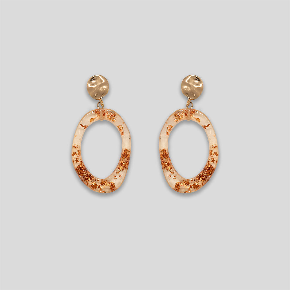 Shell Loop Resin Earrings - Peach/Gold