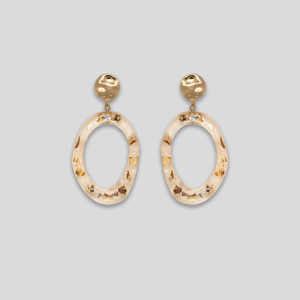 Shell Loop Resin Earrings - White/Gold