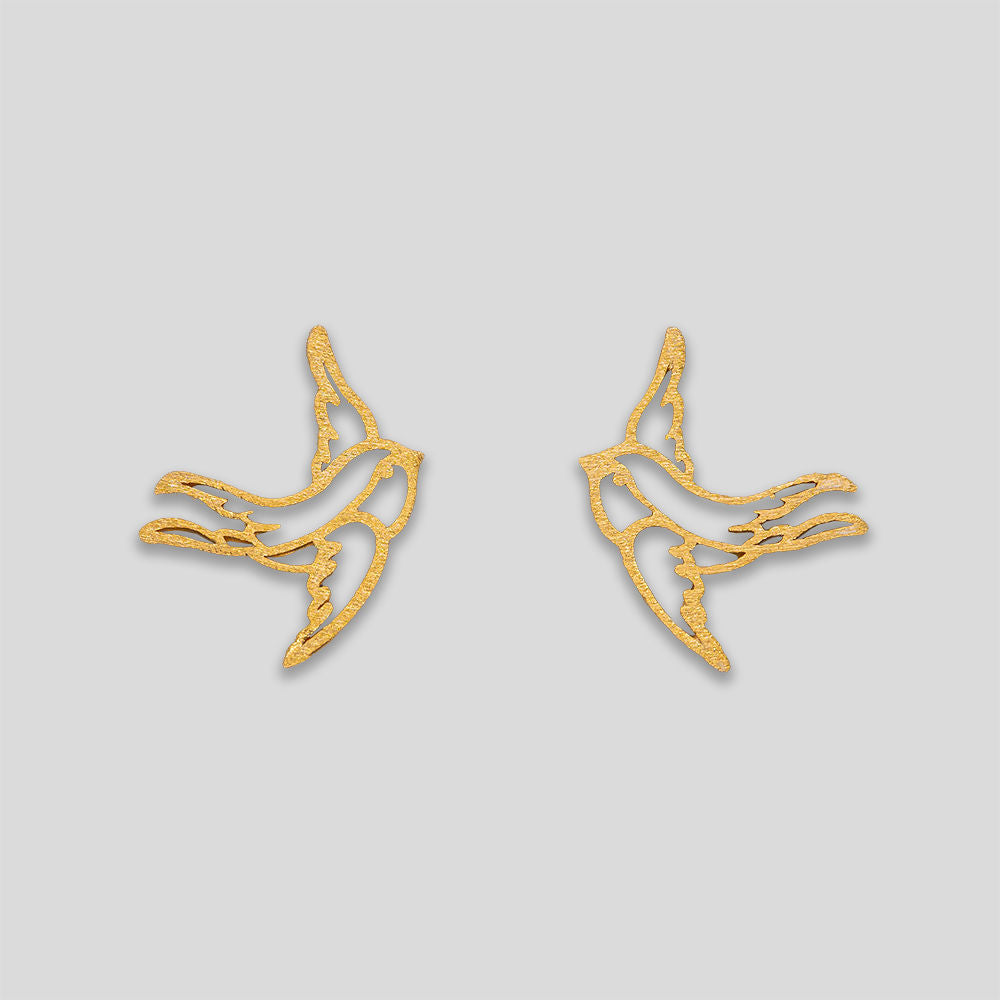 Swallow Outline Studs - Gold