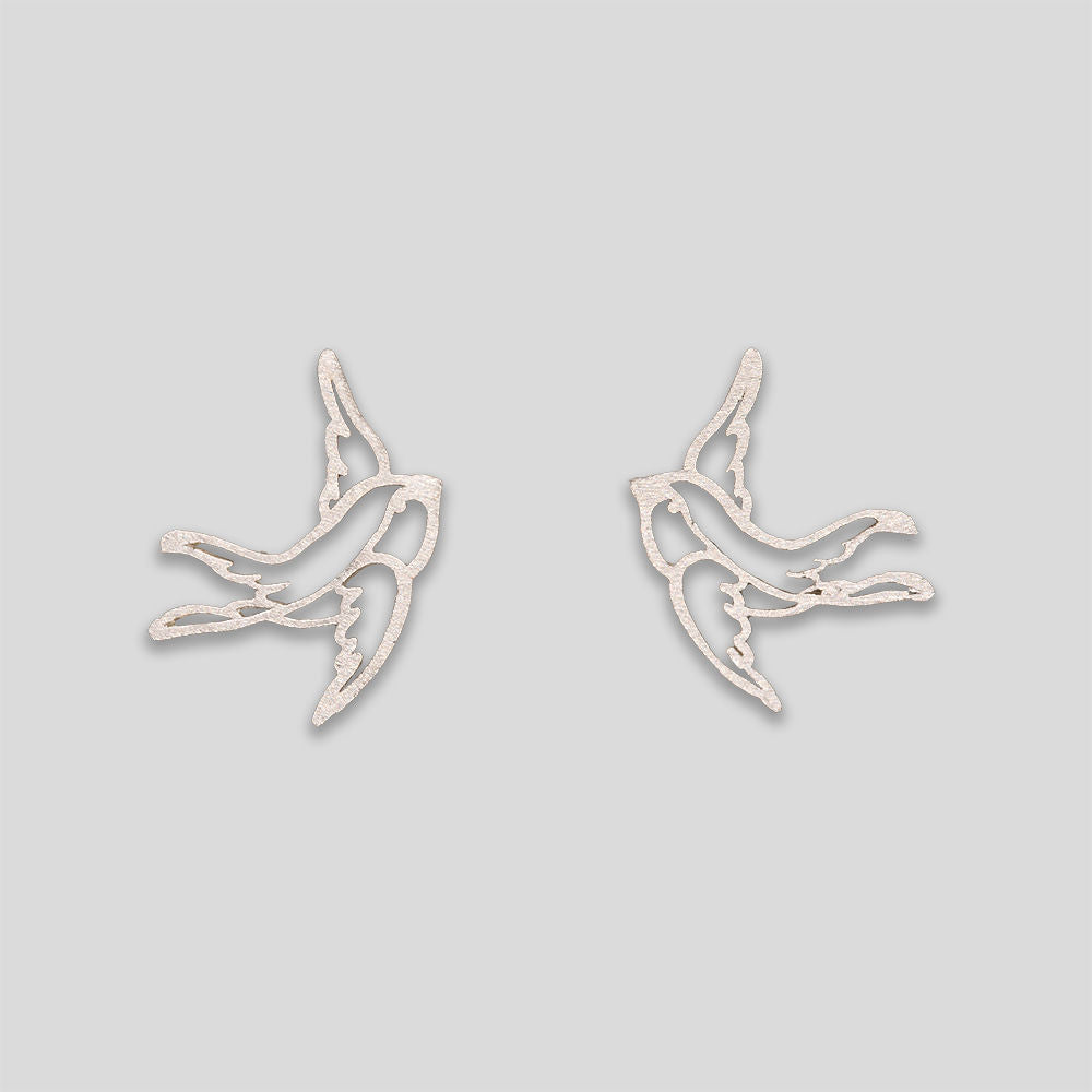 Swallow Outline Studs - Silver