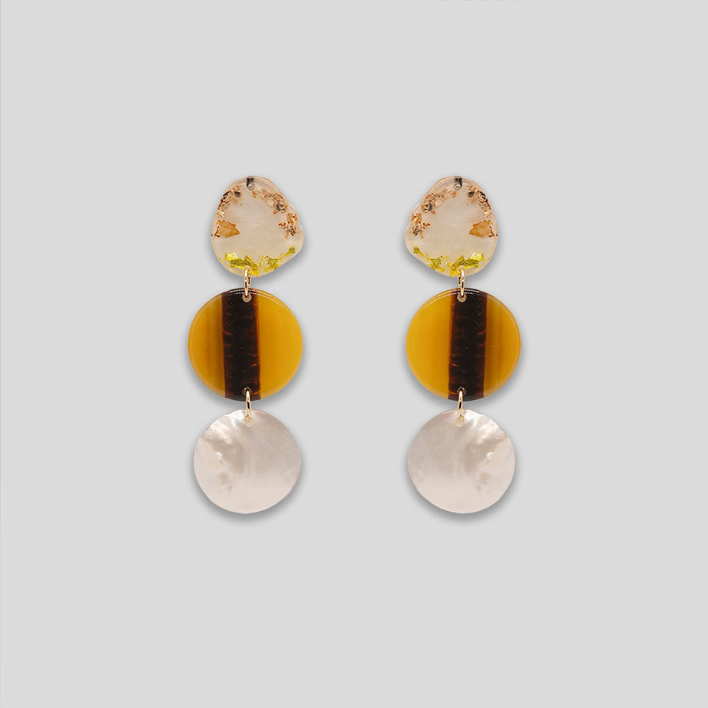 Trio Circle Shell & Resin Earrings - Multi/Amber