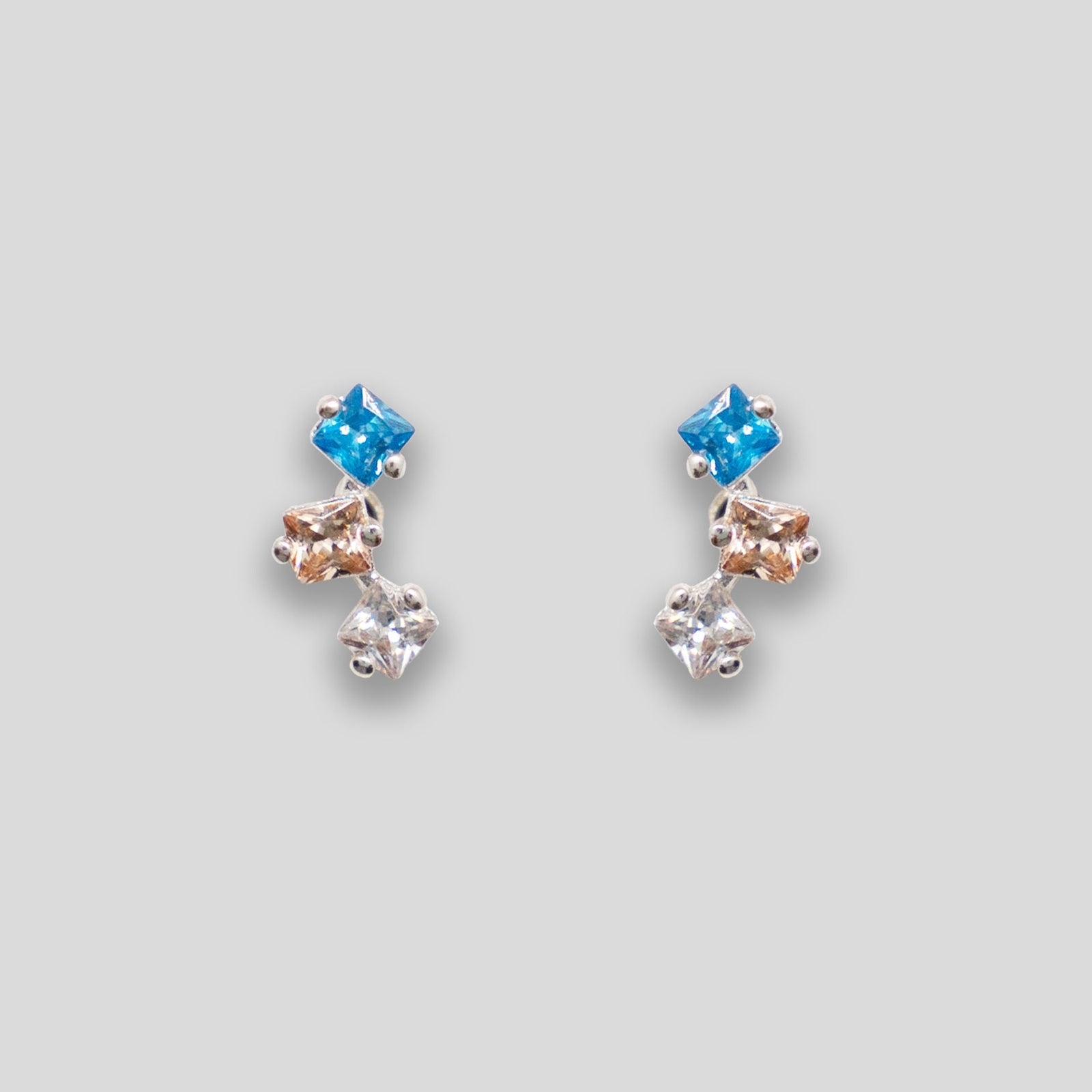 Triple Diamante Arc Studs - Blue/Pink/Clear