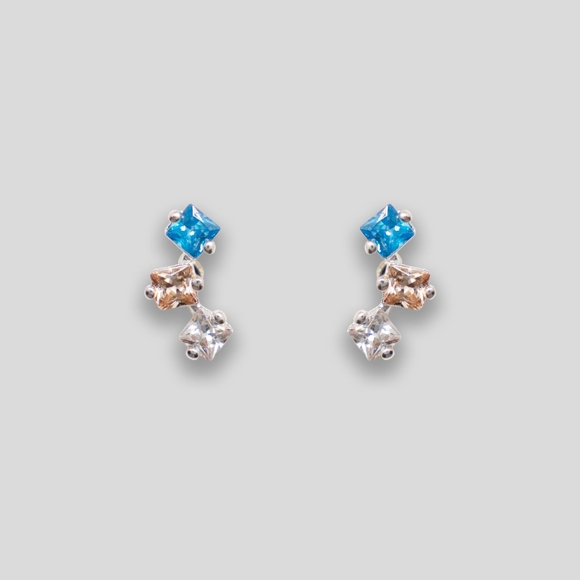 Triple Diamante Arc Studs - Blue/Pink/Clear