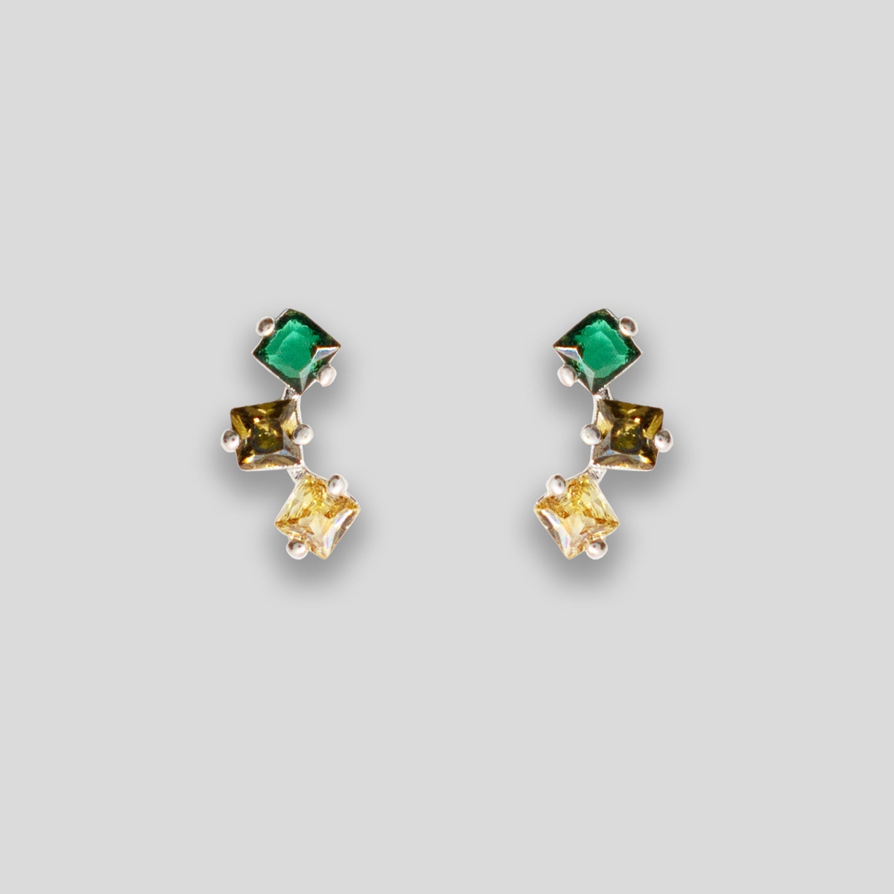 Triple Diamante Arc Studs - Green/Smoke/Yellow