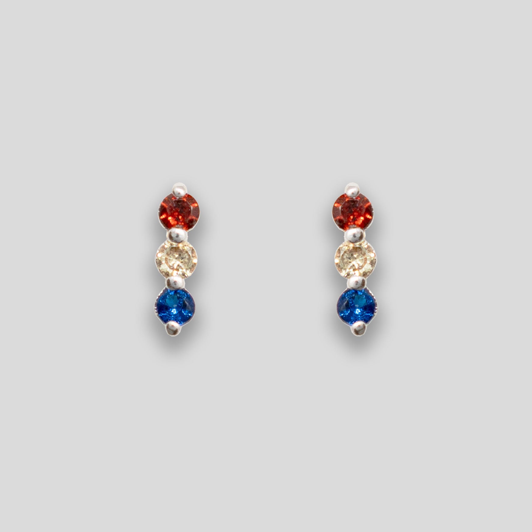 Triple Diamante Line Studs - Brown/White/Blue