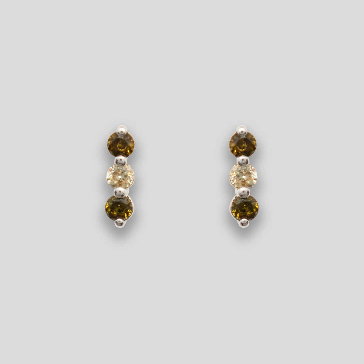 Triple Diamante Line Studs - Olive