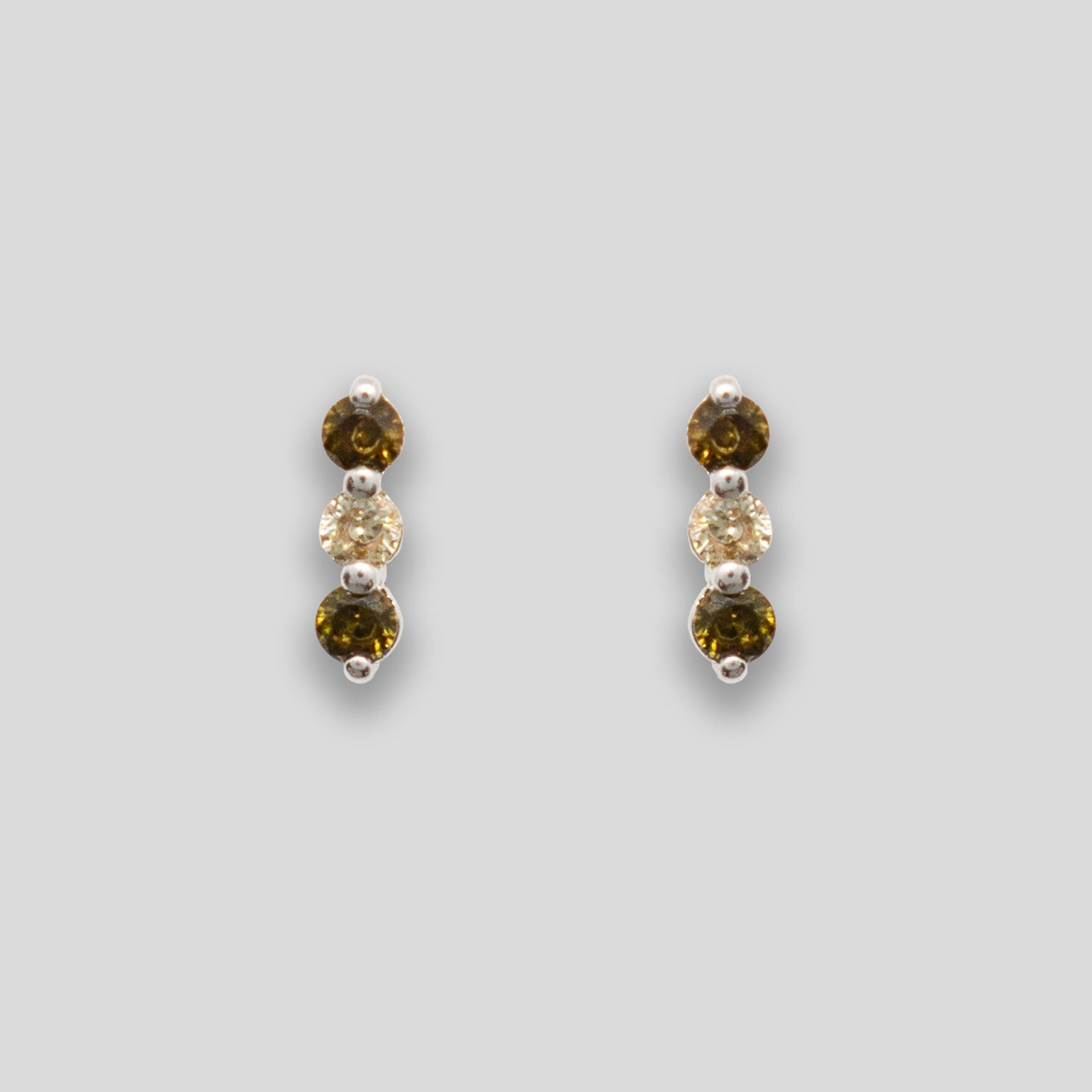 Triple Diamante Line Studs - Olive