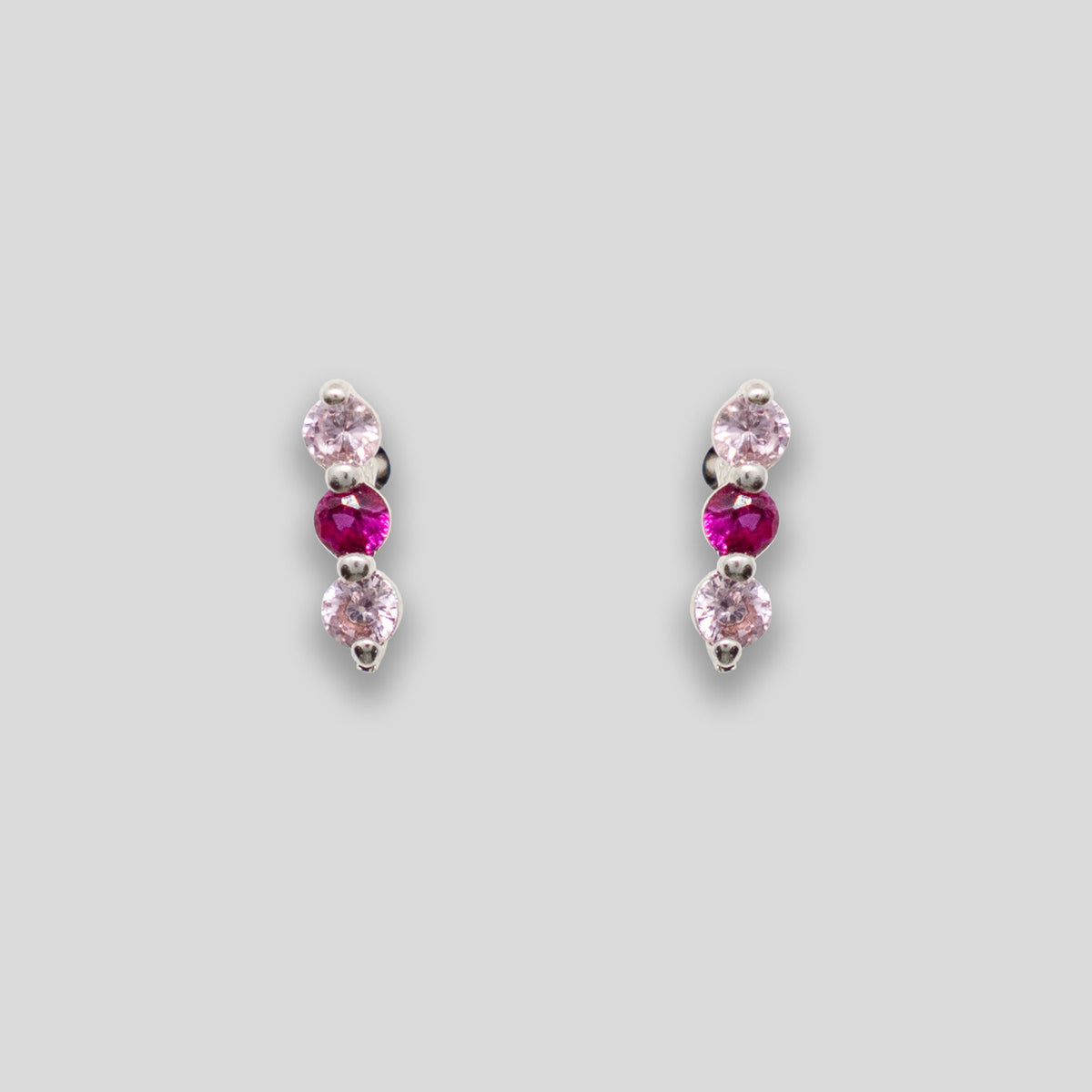 Triple Diamante Line Studs - Pink