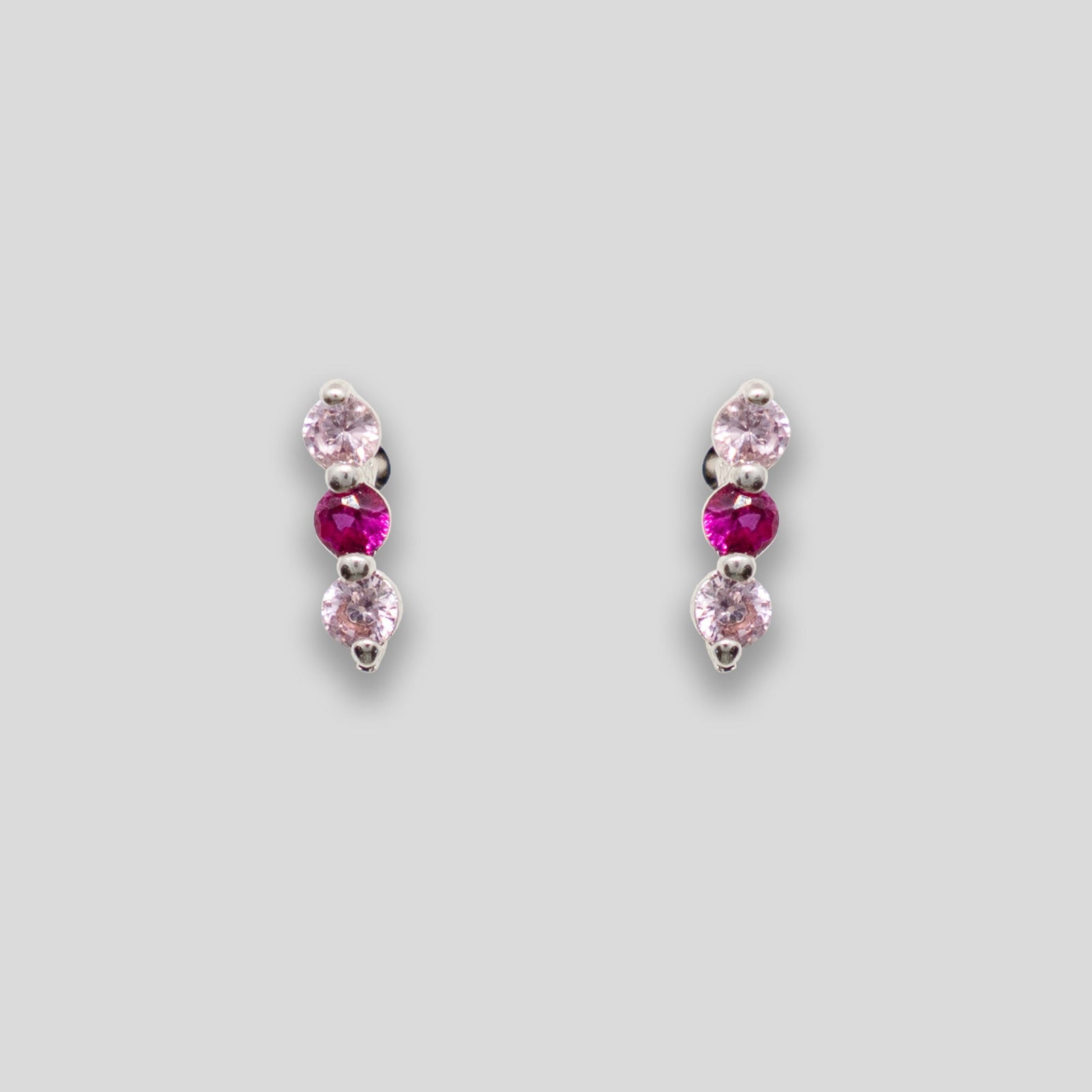 Triple Diamante Line Studs - Pink