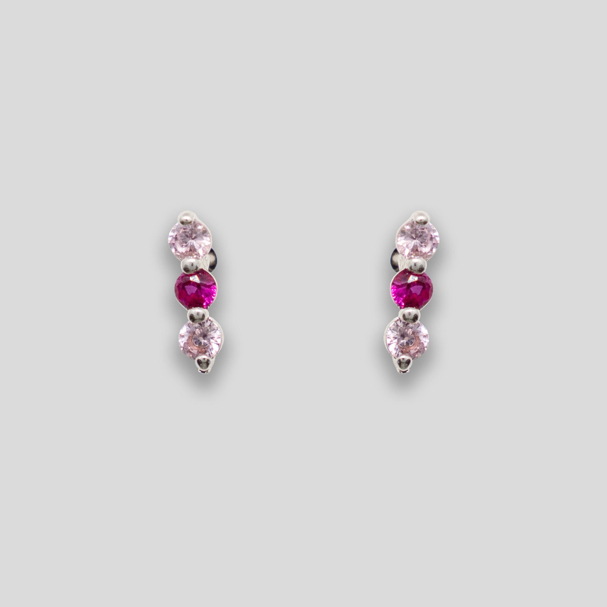 Triple Diamante Line Studs - Pink