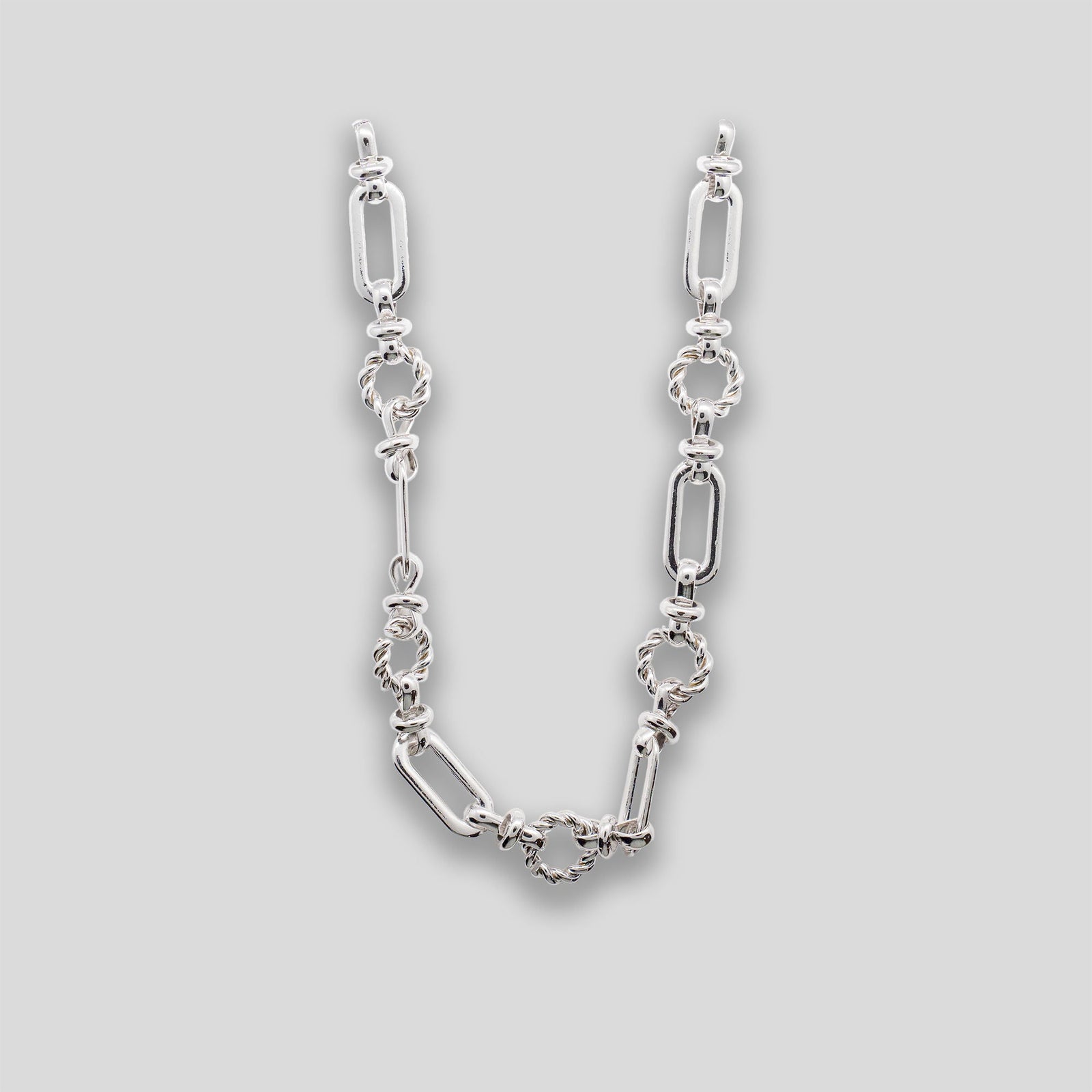 Twisted Circle Alternating Chain Necklace - Silver