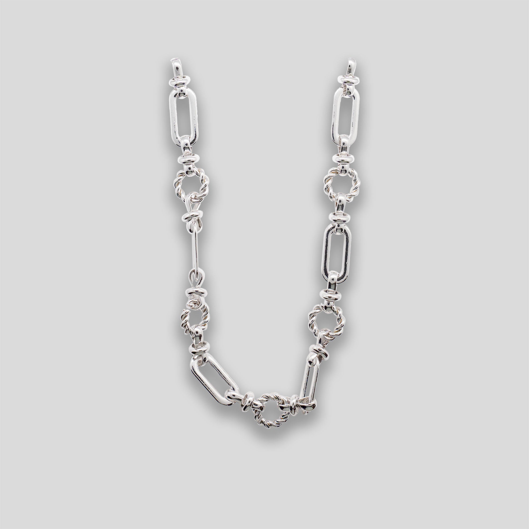 Twisted Circle Alternating Chain Necklace - Silver