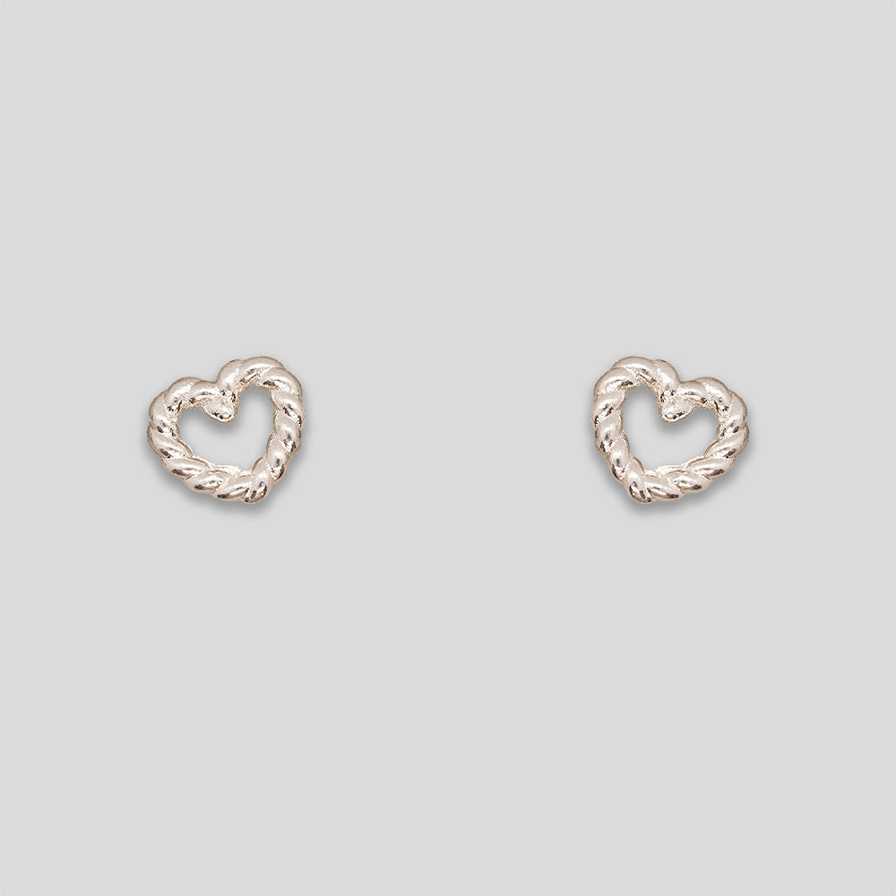 Twisted Heart Studs - Silver