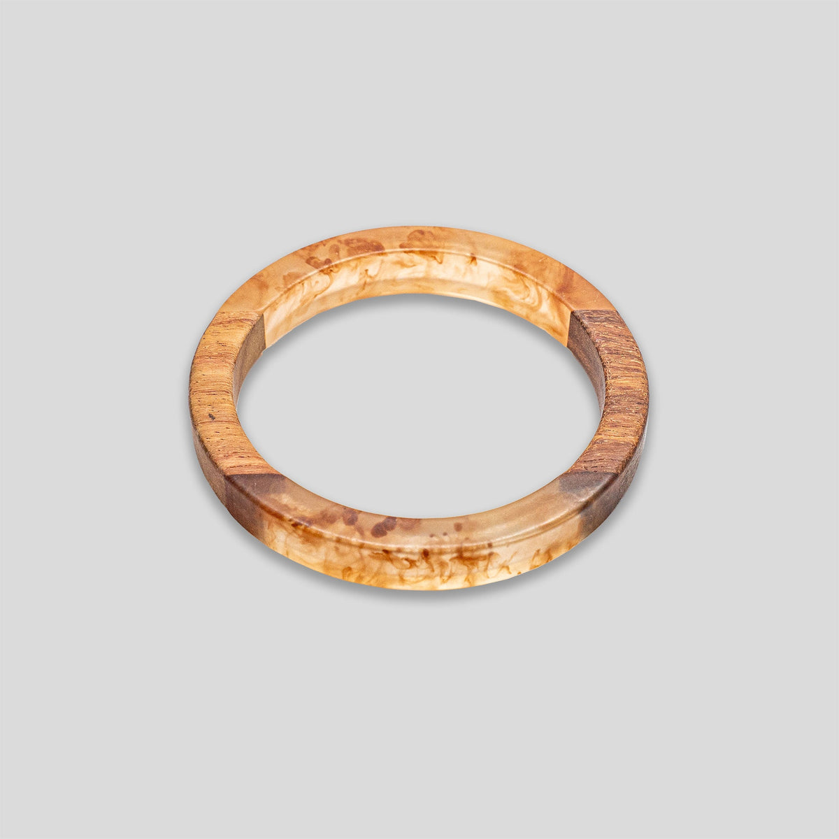 Wood &amp; Resin Segment Bangle - Wood/Amber